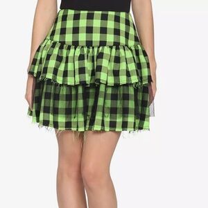 Hot Topic Black and Lime Green Plaid Mini Skirt
